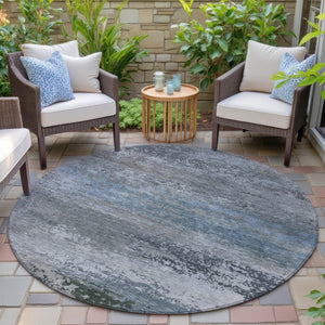 HomeRoots 5' Modern Abstract Area Rug in Pewter, Navy Blue & Charcoal – Durable, Washable for Indoor/Outdoor Use 8' Round 630845