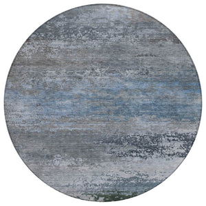 HomeRoots 5' Modern Abstract Area Rug in Pewter, Navy Blue & Charcoal – Durable, Washable for Indoor/Outdoor Use 8' Round 630845
