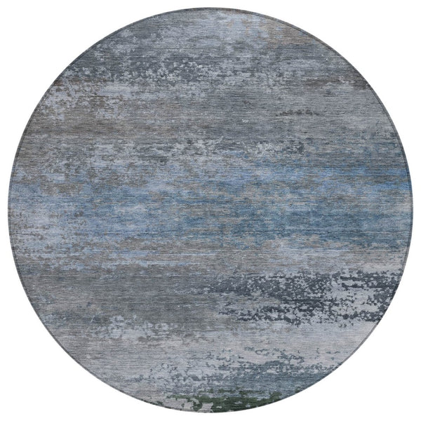 HomeRoots 5' Modern Abstract Area Rug in Pewter, Navy Blue & Charcoal – Durable, Washable for Indoor/Outdoor Use 8' Round 630845