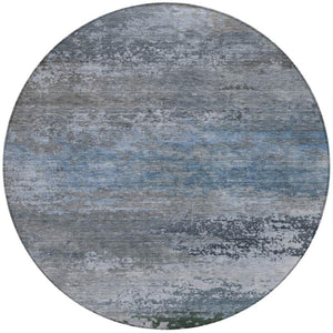 HomeRoots 5' Modern Abstract Area Rug in Pewter, Navy Blue & Charcoal – Durable, Washable for Indoor/Outdoor Use 8' Round 630845