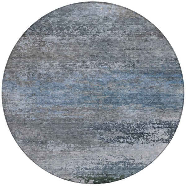 HomeRoots 5' Modern Abstract Area Rug in Pewter, Navy Blue & Charcoal – Durable, Washable for Indoor/Outdoor Use 8' Round 630845