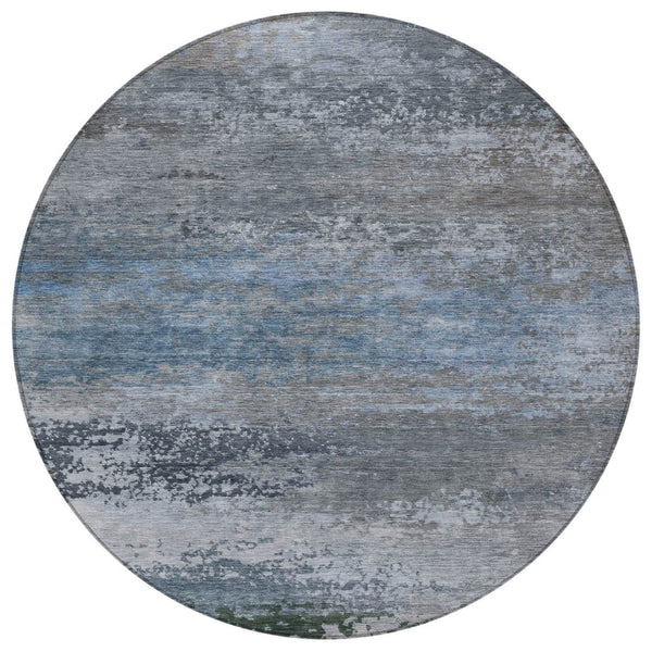 HomeRoots 5' Modern Abstract Area Rug in Pewter, Navy Blue & Charcoal – Durable, Washable for Indoor/Outdoor Use 8' Round 630845
