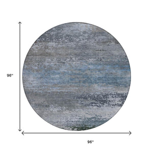 HomeRoots 5' Modern Abstract Area Rug in Pewter, Navy Blue & Charcoal – Durable, Washable for Indoor/Outdoor Use 8' Round 630845
