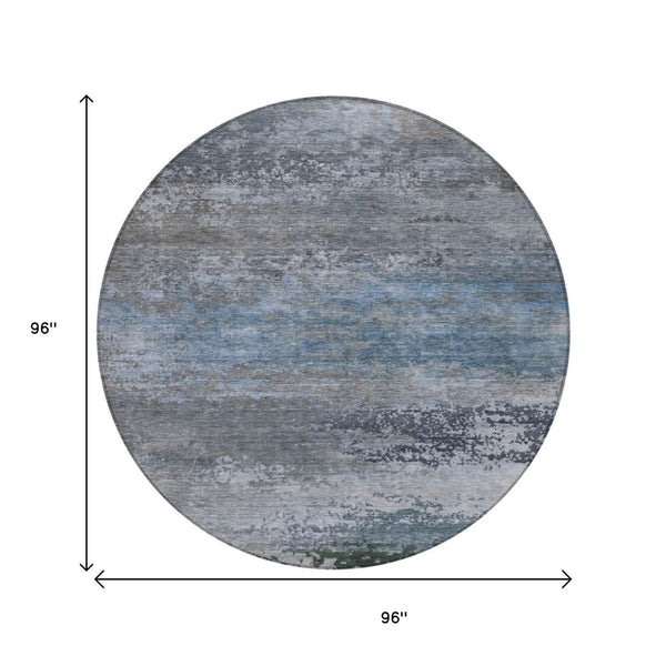 HomeRoots 5' Modern Abstract Area Rug in Pewter, Navy Blue & Charcoal – Durable, Washable for Indoor/Outdoor Use 8' Round 630845