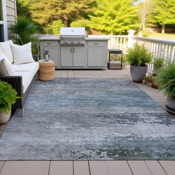 HomeRoots 5' Modern Abstract Area Rug in Pewter, Navy Blue & Charcoal – Durable, Washable for Indoor/Outdoor Use 8' X 10' 630846