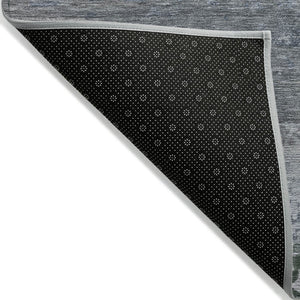 HomeRoots 5' Modern Abstract Area Rug in Pewter, Navy Blue & Charcoal – Durable, Washable for Indoor/Outdoor Use 8' X 10' 630846