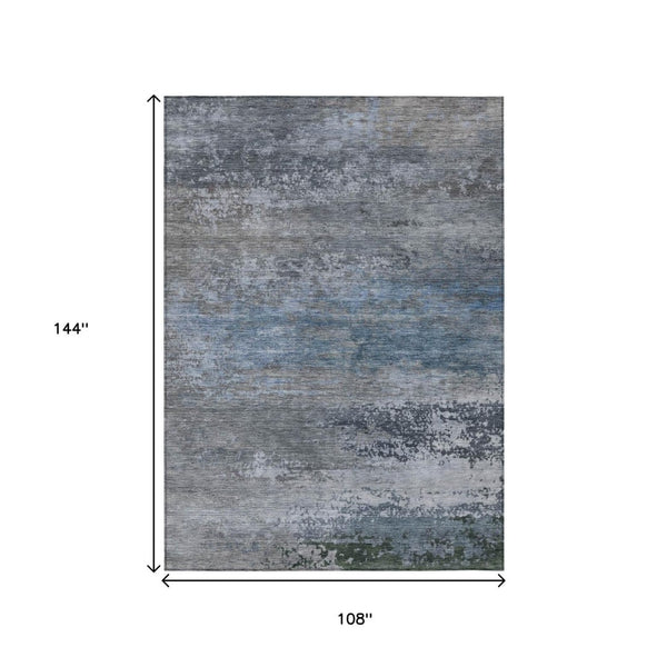 HomeRoots 5' Modern Abstract Area Rug in Pewter, Navy Blue & Charcoal – Durable, Washable for Indoor/Outdoor Use 9' X 12' 630847