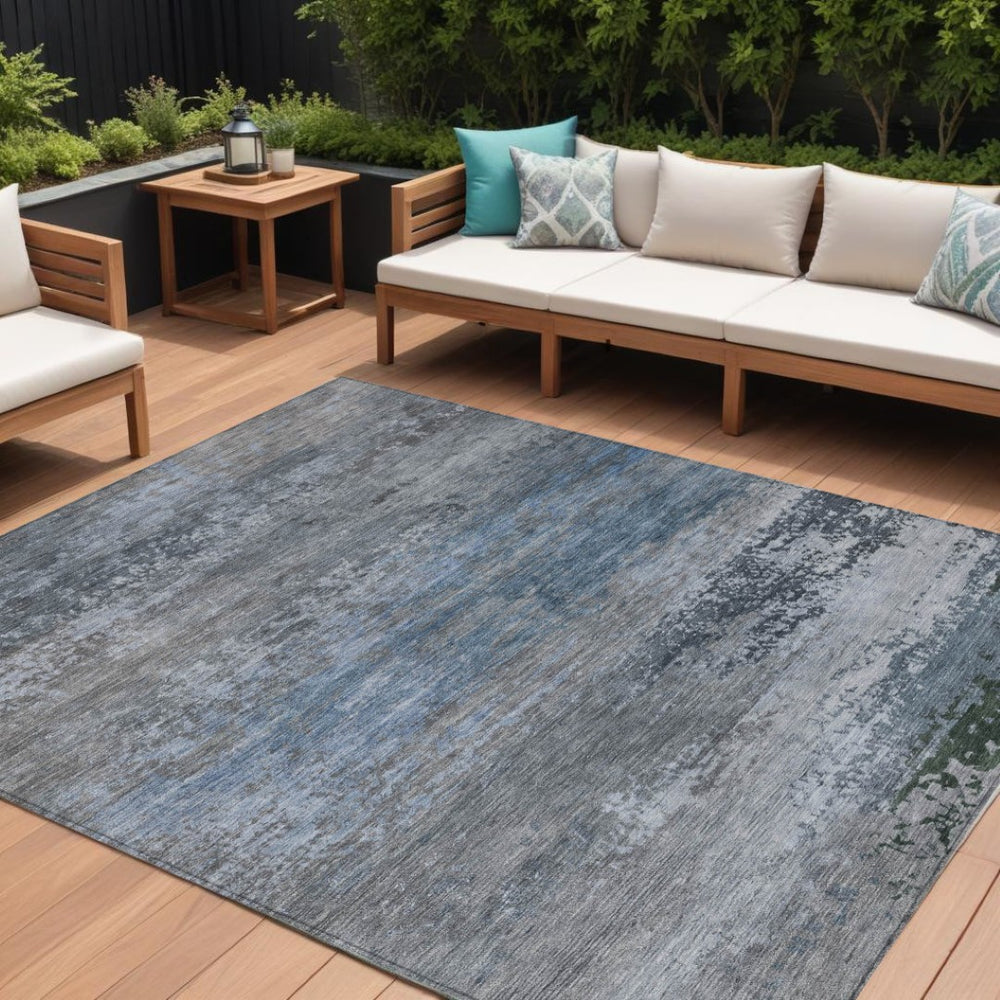 HomeRoots 5' Modern Abstract Area Rug in Pewter, Navy Blue & Charcoal – Durable, Washable for Indoor/Outdoor Use 9' X 12' 630847