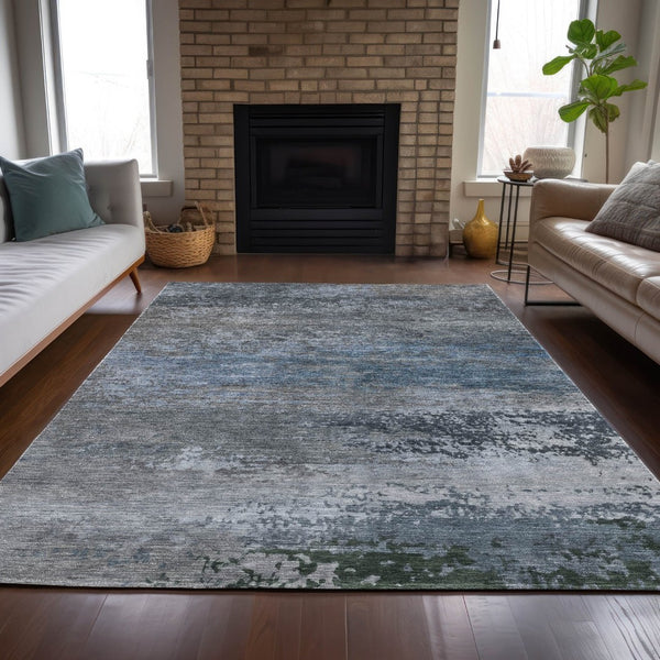 HomeRoots 5' Modern Abstract Area Rug in Pewter, Navy Blue & Charcoal – Durable, Washable for Indoor/Outdoor Use 9' X 12' 630847