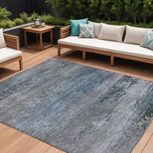 HomeRoots 5' Modern Abstract Area Rug in Pewter, Navy Blue & Charcoal – Durable, Washable for Indoor/Outdoor Use 10' X 14' 630848