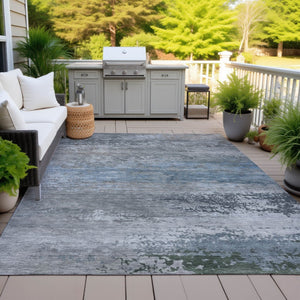 HomeRoots 5' Modern Abstract Area Rug in Pewter, Navy Blue & Charcoal – Durable, Washable for Indoor/Outdoor Use 10' X 14' 630848