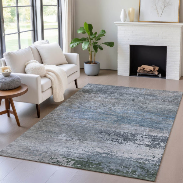 HomeRoots 5' Modern Abstract Area Rug in Pewter, Navy Blue & Charcoal – Durable, Washable for Indoor/Outdoor Use 10' X 14' 630848
