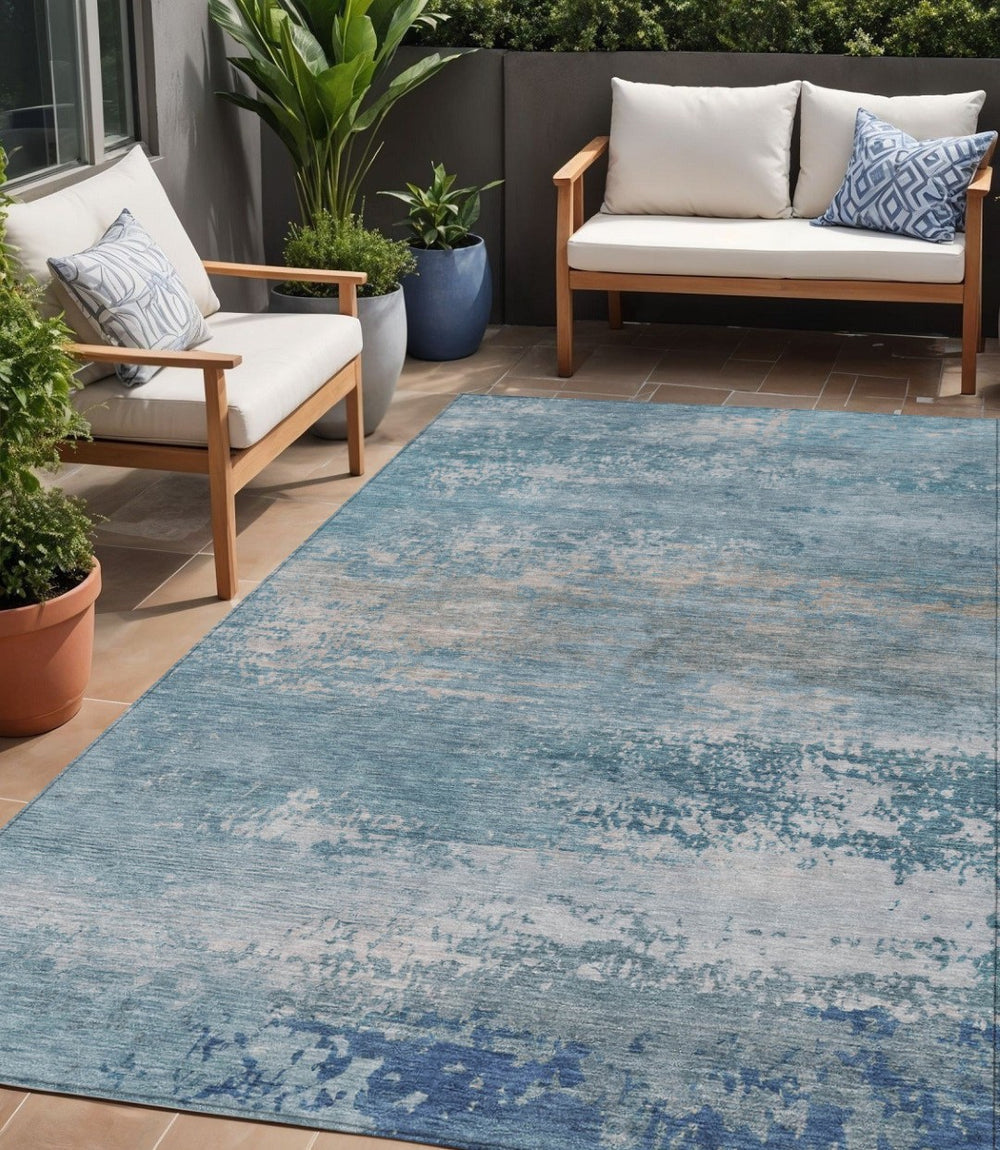 HomeRoots 5' Sky Blue and Gray Abstract Washable Area Rug - Stylish Indoor/Outdoor Design for Any Space 5' X 8' 630850