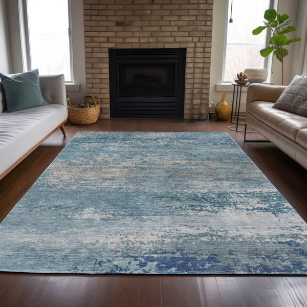 HomeRoots 5' Sky Blue and Gray Abstract Washable Area Rug - Stylish Indoor/Outdoor Design for Any Space 5' X 8' 630850
