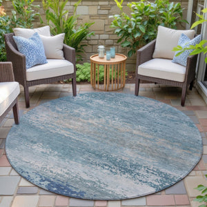 HomeRoots 5' Sky Blue and Gray Abstract Washable Area Rug - Stylish Indoor/Outdoor Design for Any Space 8' Round 630851