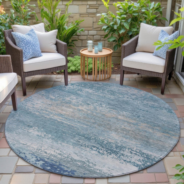 HomeRoots 5' Sky Blue and Gray Abstract Washable Area Rug - Stylish Indoor/Outdoor Design for Any Space 8' Round 630851
