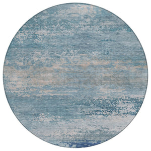 HomeRoots 5' Sky Blue and Gray Abstract Washable Area Rug - Stylish Indoor/Outdoor Design for Any Space 8' Round 630851