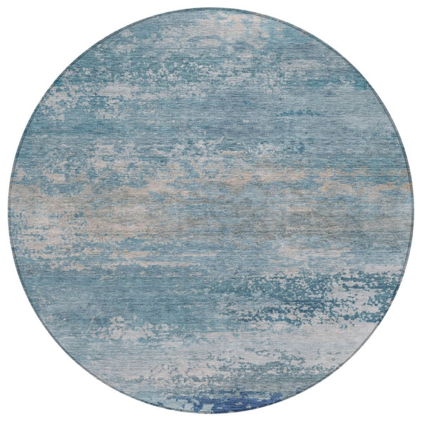 HomeRoots 5' Sky Blue and Gray Abstract Washable Area Rug - Stylish Indoor/Outdoor Design for Any Space 8' Round 630851