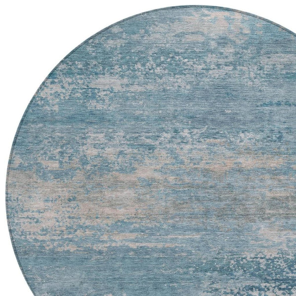 HomeRoots 5' Sky Blue and Gray Abstract Washable Area Rug - Stylish Indoor/Outdoor Design for Any Space 8' Round 630851