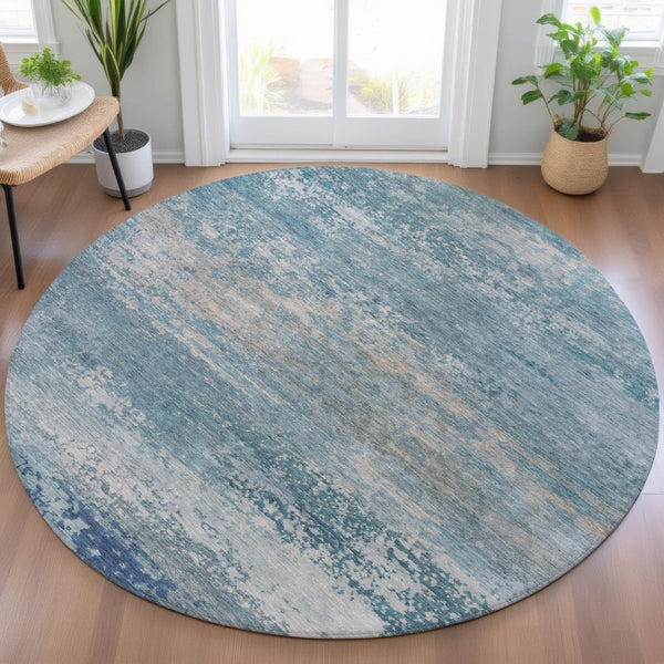 HomeRoots 5' Sky Blue and Gray Abstract Washable Area Rug - Stylish Indoor/Outdoor Design for Any Space 8' Round 630851