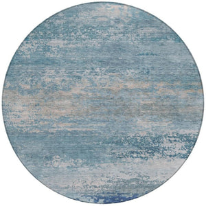 HomeRoots 5' Sky Blue and Gray Abstract Washable Area Rug - Stylish Indoor/Outdoor Design for Any Space 8' Round 630851
