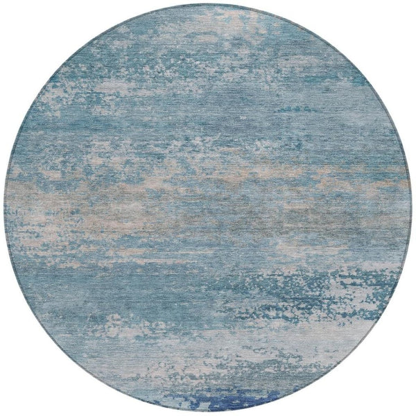 HomeRoots 5' Sky Blue and Gray Abstract Washable Area Rug - Stylish Indoor/Outdoor Design for Any Space 8' Round 630851
