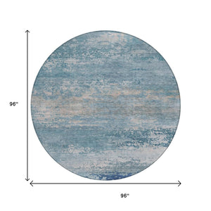 HomeRoots 5' Sky Blue and Gray Abstract Washable Area Rug - Stylish Indoor/Outdoor Design for Any Space 8' Round 630851