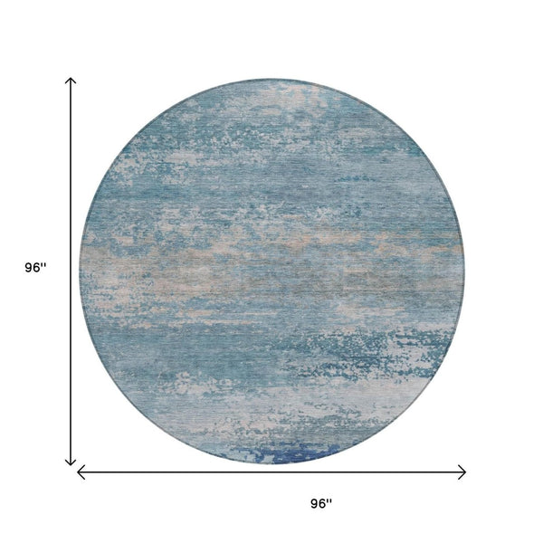 HomeRoots 5' Sky Blue and Gray Abstract Washable Area Rug - Stylish Indoor/Outdoor Design for Any Space 8' Round 630851