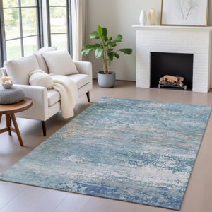 HomeRoots 5' Sky Blue and Gray Abstract Washable Area Rug - Stylish Indoor/Outdoor Design for Any Space 8' X 10' 630852
