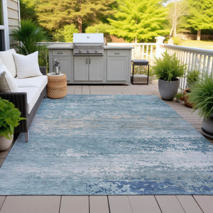 HomeRoots 5' Sky Blue and Gray Abstract Washable Area Rug - Stylish Indoor/Outdoor Design for Any Space 9' X 12' 630853