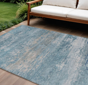 HomeRoots 5' Sky Blue and Gray Abstract Washable Area Rug - Stylish Indoor/Outdoor Design for Any Space 10' X 14' 630854