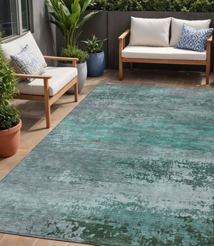 HomeRoots 5' Coastal-Inspired Abstract Area Rug in Teal Blue, Aqua & Gray – Durable, Washable, Versatile Design 5' X 8' 630856
