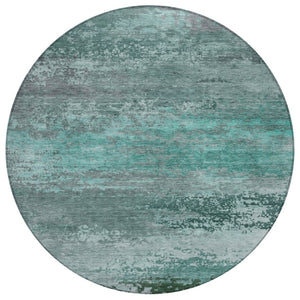 HomeRoots 5' Coastal-Inspired Abstract Area Rug in Teal Blue, Aqua & Gray – Durable, Washable, Versatile Design 8' Round 630857