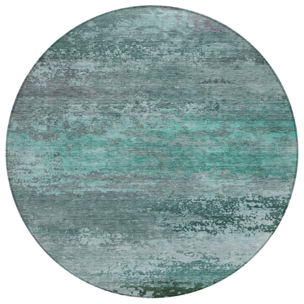 HomeRoots 5' Coastal-Inspired Abstract Area Rug in Teal Blue, Aqua & Gray – Durable, Washable, Versatile Design 8' Round 630857