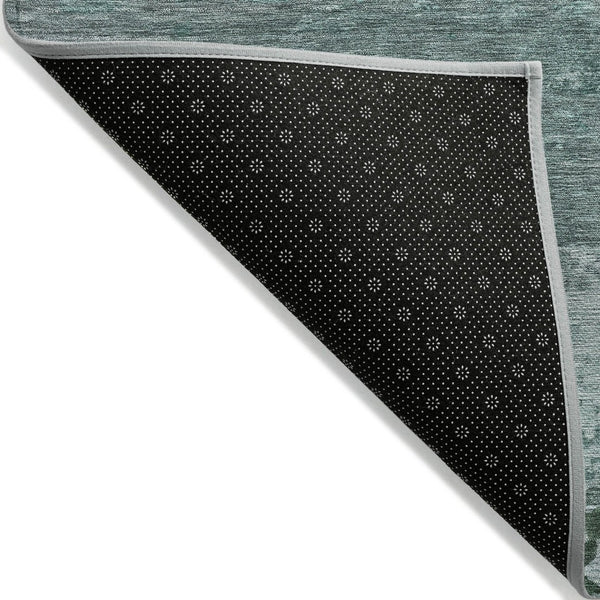 HomeRoots 5' Coastal-Inspired Abstract Area Rug in Teal Blue, Aqua & Gray – Durable, Washable, Versatile Design 8' Round 630857