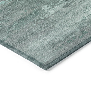 HomeRoots 5' Coastal-Inspired Abstract Area Rug in Teal Blue, Aqua & Gray – Durable, Washable, Versatile Design 8' Round 630857