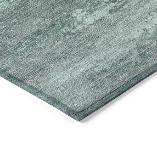 HomeRoots 5' Coastal-Inspired Abstract Area Rug in Teal Blue, Aqua & Gray – Durable, Washable, Versatile Design 8' Round 630857