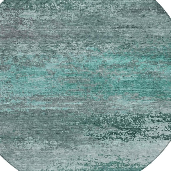 HomeRoots 5' Coastal-Inspired Abstract Area Rug in Teal Blue, Aqua & Gray – Durable, Washable, Versatile Design 8' Round 630857