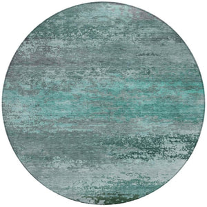 HomeRoots 5' Coastal-Inspired Abstract Area Rug in Teal Blue, Aqua & Gray – Durable, Washable, Versatile Design 8' Round 630857
