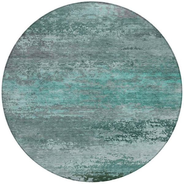 HomeRoots 5' Coastal-Inspired Abstract Area Rug in Teal Blue, Aqua & Gray – Durable, Washable, Versatile Design 8' Round 630857