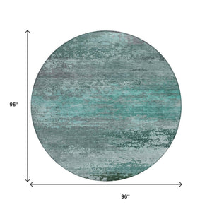 HomeRoots 5' Coastal-Inspired Abstract Area Rug in Teal Blue, Aqua & Gray – Durable, Washable, Versatile Design 8' Round 630857