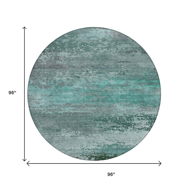 HomeRoots 5' Coastal-Inspired Abstract Area Rug in Teal Blue, Aqua & Gray – Durable, Washable, Versatile Design 8' Round 630857