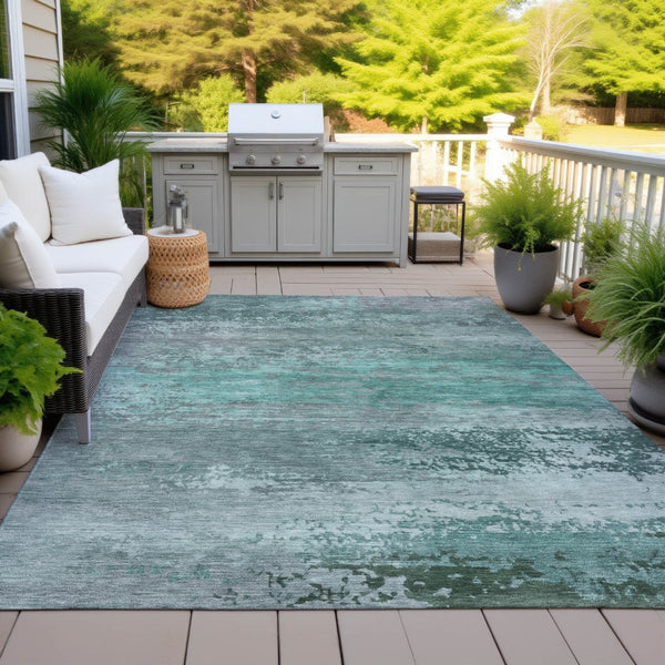 HomeRoots 5' Coastal-Inspired Abstract Area Rug in Teal Blue, Aqua & Gray – Durable, Washable, Versatile Design 8' X 10' 630858