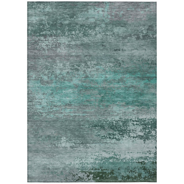HomeRoots 5' Coastal-Inspired Abstract Area Rug in Teal Blue, Aqua & Gray – Durable, Washable, Versatile Design 8' X 10' 630858