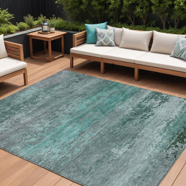 HomeRoots 5' Coastal-Inspired Abstract Area Rug in Teal Blue, Aqua & Gray – Durable, Washable, Versatile Design 9' X 12' 630859