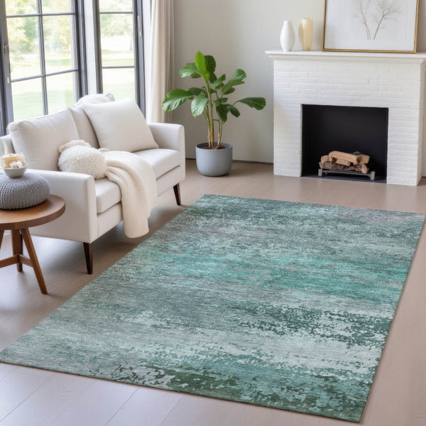HomeRoots 5' Coastal-Inspired Abstract Area Rug in Teal Blue, Aqua & Gray – Durable, Washable, Versatile Design 9' X 12' 630859