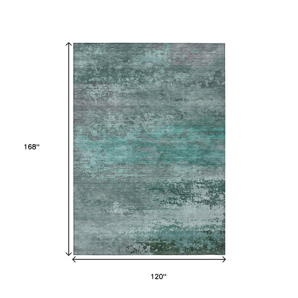 HomeRoots 5' Coastal-Inspired Abstract Area Rug in Teal Blue, Aqua & Gray – Durable, Washable, Versatile Design 10' X 14' 630860