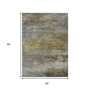 HomeRoots 5' Taupe Brown and Gold Abstract Washable Area Rug – Stylish, Durable, Indoor Outdoor Design Perfect for Any Space 5' X 8' 630862