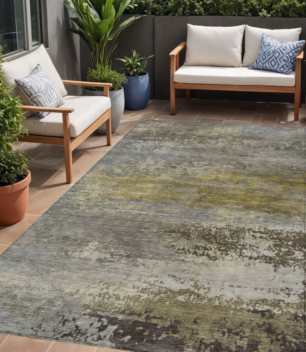 HomeRoots 5' Taupe Brown and Gold Abstract Washable Area Rug – Stylish, Durable, Indoor Outdoor Design Perfect for Any Space 5' X 8' 630862