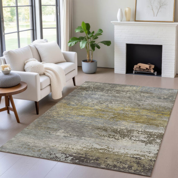 HomeRoots 5' Taupe Brown and Gold Abstract Washable Area Rug – Stylish, Durable, Indoor Outdoor Design Perfect for Any Space 5' X 8' 630862
